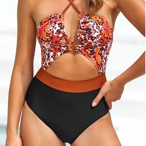New** Cupshe Hot Animal Print Cutout Crisscross Halter One Piece